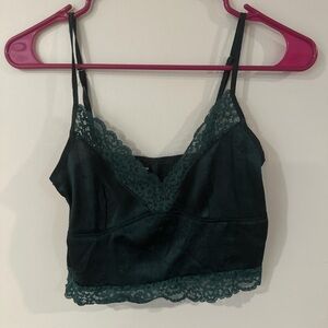 Dark Green Lace Trim Cami Top